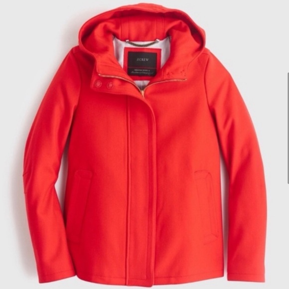 J. Crew Melton Wool Hooded Coat Red Italian SZ. 2 - Picture 11 of 13